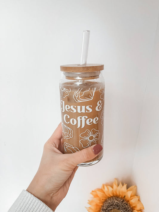 20 oz Jesus and Coffee Glass Can