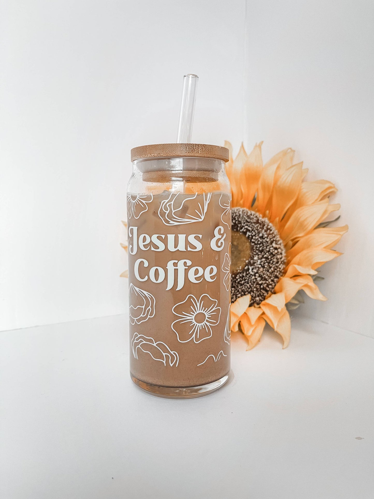 20 oz Jesus and Coffee Glass Can